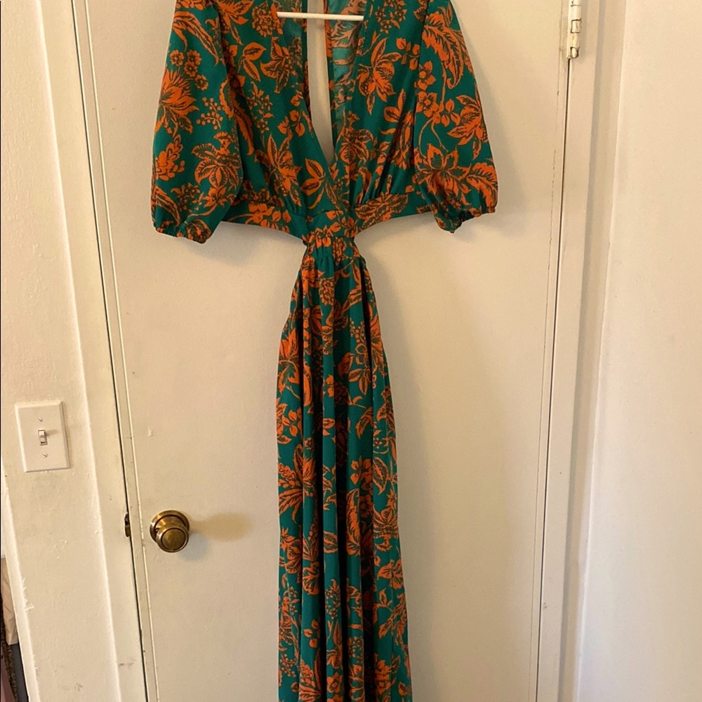 Floral Green and Orange Dress size medium